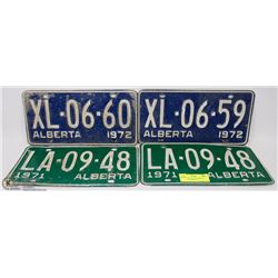SET OF 1971 AND 1975 ALBERTA  LICENSE PLATES 4QTY