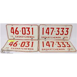 SET OF 1971 AND 1975 SASK LICENSE PLATES 4QTY