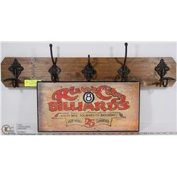 RUSTIC WOOD COAT HANGER WITH WOOD BAR SIGN