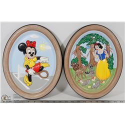 PAIR OF OVAL HAND PAINTED & SIGNED DISNEY WALL