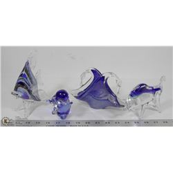 BLUE MURANO GLASS BULL ORNAMENT, MURANO GLASS SWAN