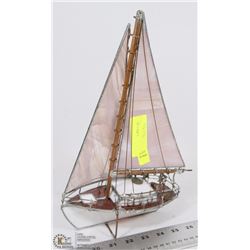 SAILBOAT METAL & ALABASTER ORNAMENT.