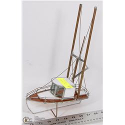 FISHING TAWLER METAL & ALABASTER ORNAMENT.