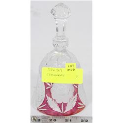 CRANBERRY ETCHED FLOWER CRYSTAL DINNER BELL.