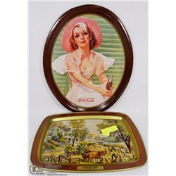 PAIR OF VINTAGE TIN SERVING TRAYS (HARVEST TIME,