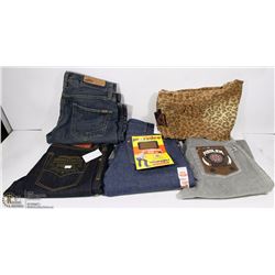 FLAT OF 5 NEW PAIRS OF PANTS WITH TAGS INCL WAIST