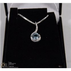 #116-GENUINE BLUE TOPAZ & CZ PENDANT NECKLACE