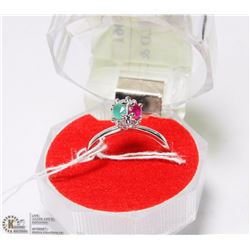 #66-GREEN EMERALD & CZ ,RUBY  RING