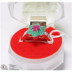 #64-GREEN EMERALD & CZ RING