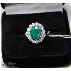 #117-NATURAL GREEN EMERALD &CZ RING