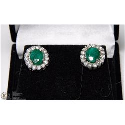 #118-NATURAL GREEN EMERALD &CZ EARRINGS