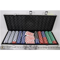 LARGE 500 HEAVY CHIPS POKER SET IN METAL CASE