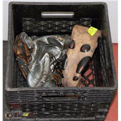 MILK CRATE WITH TWO HALLOWEEN MASKS