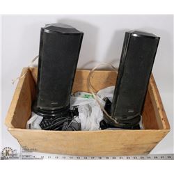 WOODEN CRATE WITH HERMANN SPEAKERS & ASSORTED