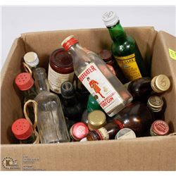 BOX OF ASSORTED MINI LIQUOR BOTTLES (EMPTY)