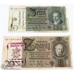 GERMAN NAZI SS STAMPED BANK NOTE.