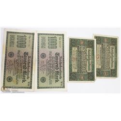 4 GERMAN BANK NOTES INCL TWO 1000 MARK 1923 AND