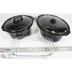 FLAT W/ 2 CROCK INSERTS AND ONE PYREX DISH