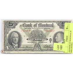 1938 BANK OF MONTREAL $5 DOLLAR BILL