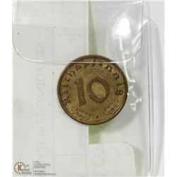 1939 NAZI 10 PFENNIG COIN