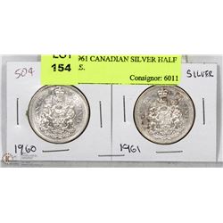 1960 & 1961 CANADIAN SILVER HALF DOLLARS.