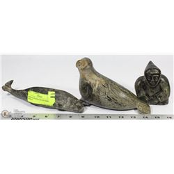 BOX W/3 SOAPSTONE FIGURINES - WHALE,