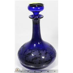 COBALT BLUE DECANTER FLOWER DESIGN