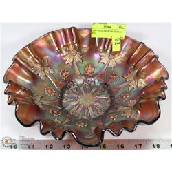 CARNIVAL GLASS RUFFLED EDGE BOWL