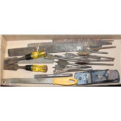 FLAT OF WOOD WORKING TOOLS - INCLUDES FILES,