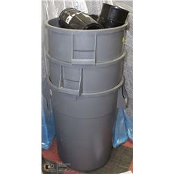 STACK OF THREE 44 GALLON GARBAGE CANS