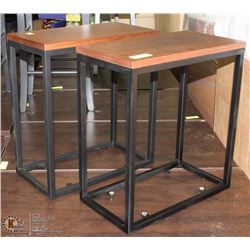 PAIR OF SHOWHOME METAL AND WOOD STOOLS