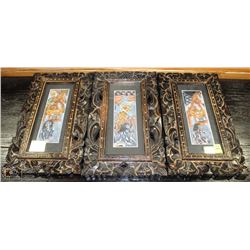 GROUP OF 3 ASIAN HAND CARVED DRAGON PICTURES