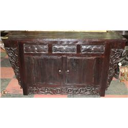 2 DOOR 3 DRAWER BLACK CARVED WOOD KITCHEN CABINET