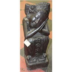 23"H BLACK CEMENT SLEEPING GIRL STATUE
