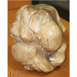 LIGHT WOOD CRYING MONK CARVED WOOD FIGURE