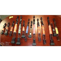 14 PC WOOD CARVED AFRICAN TRIBE ORNAMENT SET