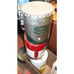 THREE 5 GAL OIL CANS INCL SHELL, ESSO, TEXACO