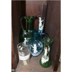 LOT OF 5 HAND PAINTED COLOR GLASSWARES - CHAMPAGNE