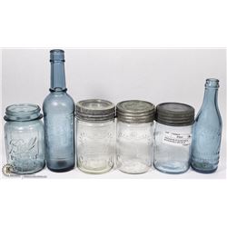 VINTAGE BLUE GLASS JARS & BOTTLES INCL ONE 1931 &