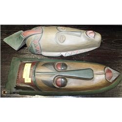 2 WOODEN MASKS AFRICAN HAND CRAFTED