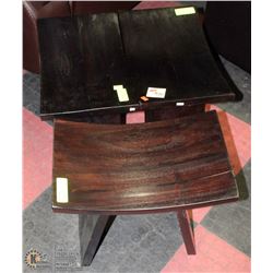 3 CURVED SEAT BLACK WOOD STOOLS