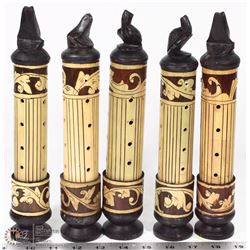 5 CARVED WOOD ORNAMENTS