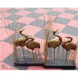 PAIR OF WICKER AND METAL  CRANE ORNAMENTS
