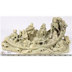LARGE SANDSTONE CARVING "MEN IN BOAT"