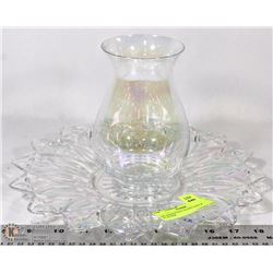 IRRIDESCENT GLASS VASE & PLATTER