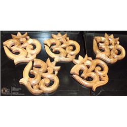 GROUP OF 5 WOOD CARVED WALL HANGINGS