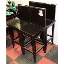 SET OF 4 BLACK WOOD BAR CHAIRS WITH BACKS