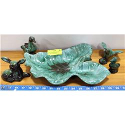 LEAF SHAPED BLUE MOUNTAIN POTTERY PLATTER W/ 4