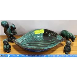 DECORATIVE LEAF SHAPE BLUE MOUNTAIN POTTERY DISH