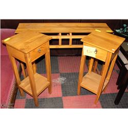 WOOD SOFA TABLE WITH 2 TALL END TABLES